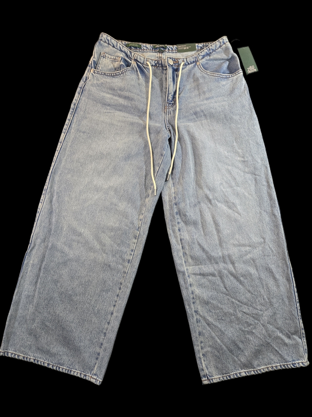 Wild Fable Light Wash Rigid Denim Wide Leg Jeans Drawstring Waist Small